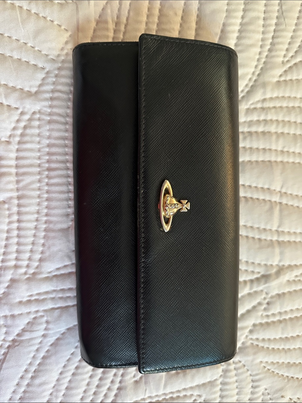 Vivienne Westwood Black Leather Wallet with Gold Orb Emblem